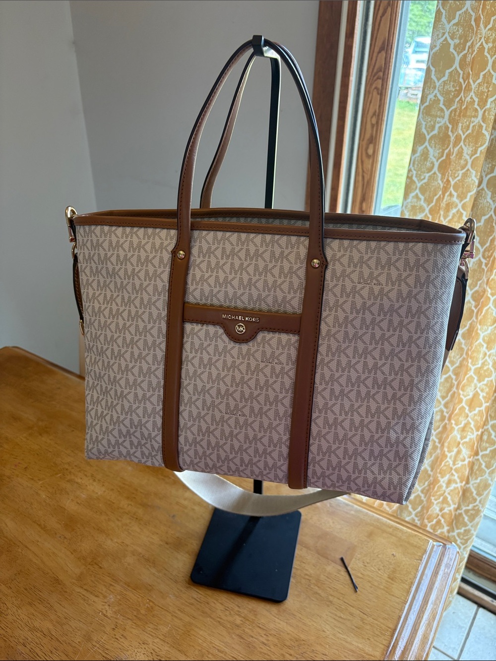 Michael Kors Brown Tan Monogram Tote with crossbody